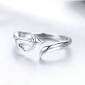 Женское кольцо с инициалами, маленькое милое животное, открытый дизайн, стерлинговое серебро, 925 пробы, регулируемое женское кольцо с лисой